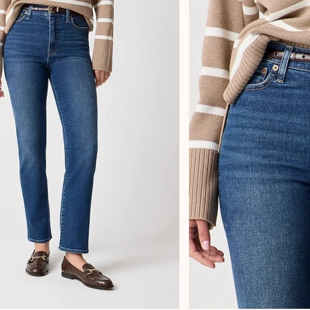 J. Crew Stove Pipe Classic Straight Leg Blue Denim Jeans Frayed Ankle Size 25 26